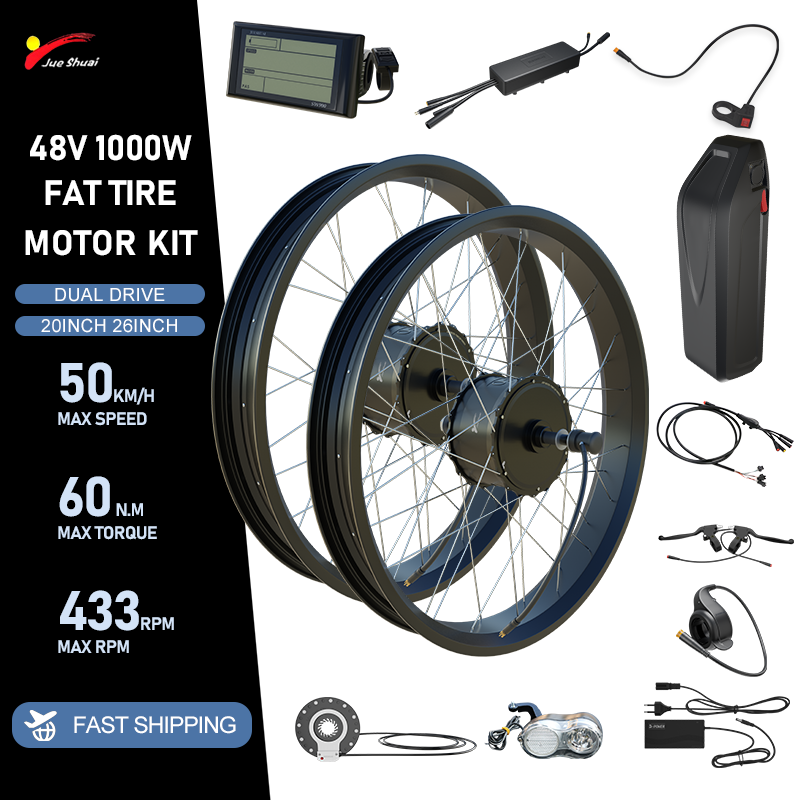 Dual Motor Ebike Kit 2000W - 48V 2000W E-Bike Fat Tire Umbausatz
