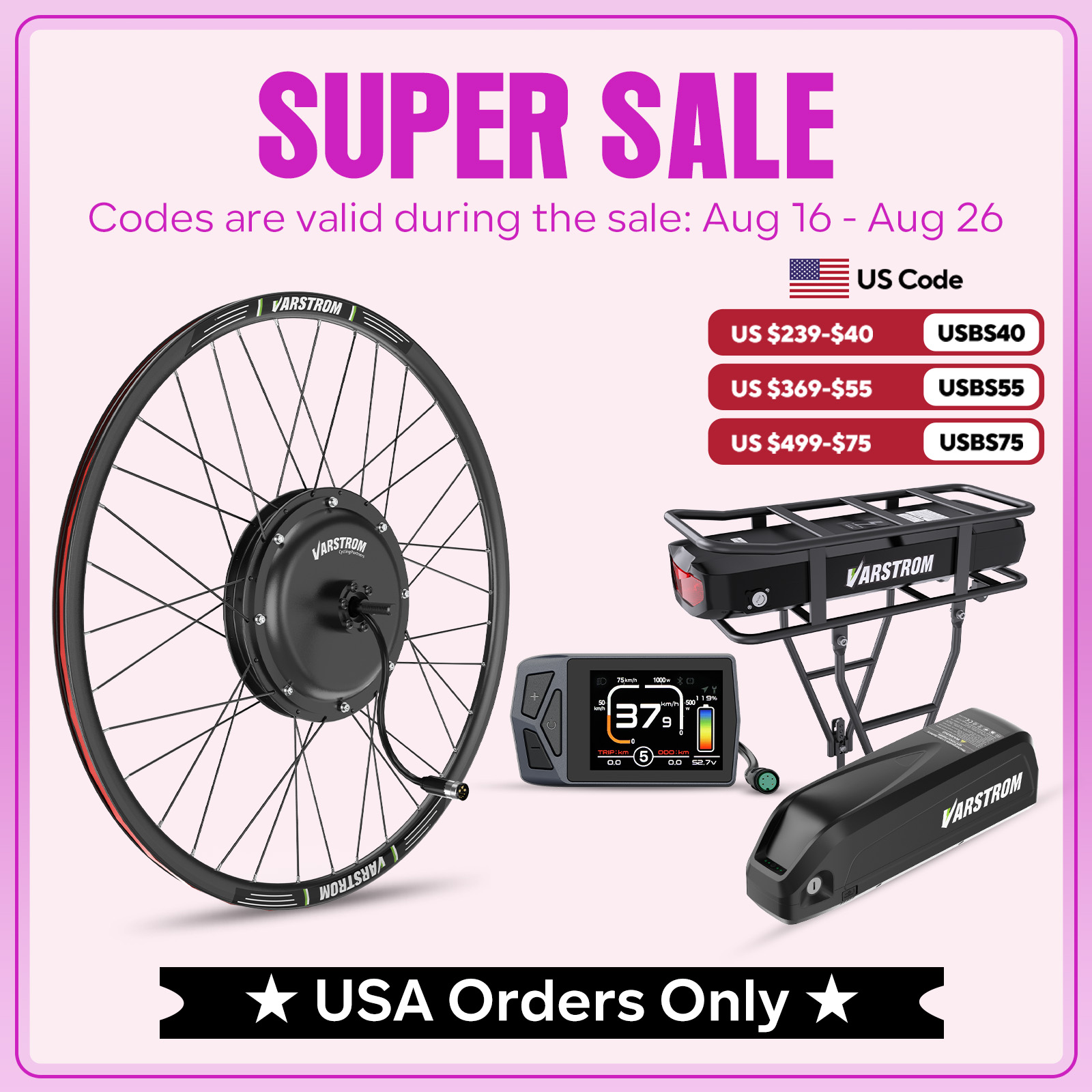48V 1500W Rear Hub Motor With Battery - [US-Lager] Varstrom 1000W 1500W 48V E-Bike-Kit